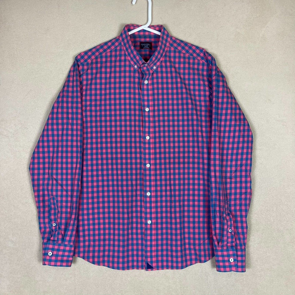 UNTUCKit Shirt Adult Extra Large Red/Blue Long Sleeve Slim Fit Preppy Mens